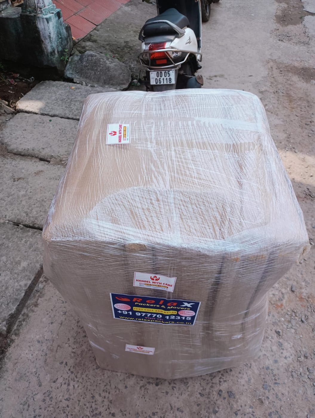 Wrapped and labelled item ready to move
